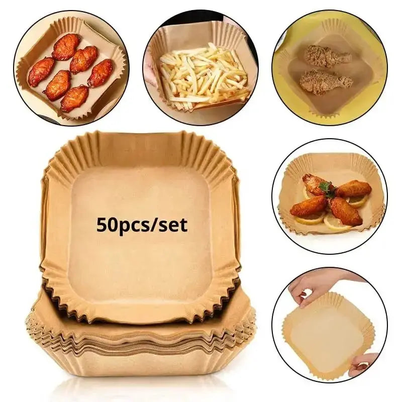 100/50/30pcs Air Fryer Disposable Square Paper Liner Non-Stick Oil-proof Parchment Mat Cooking Microwave Oven Baking BBQ Tools