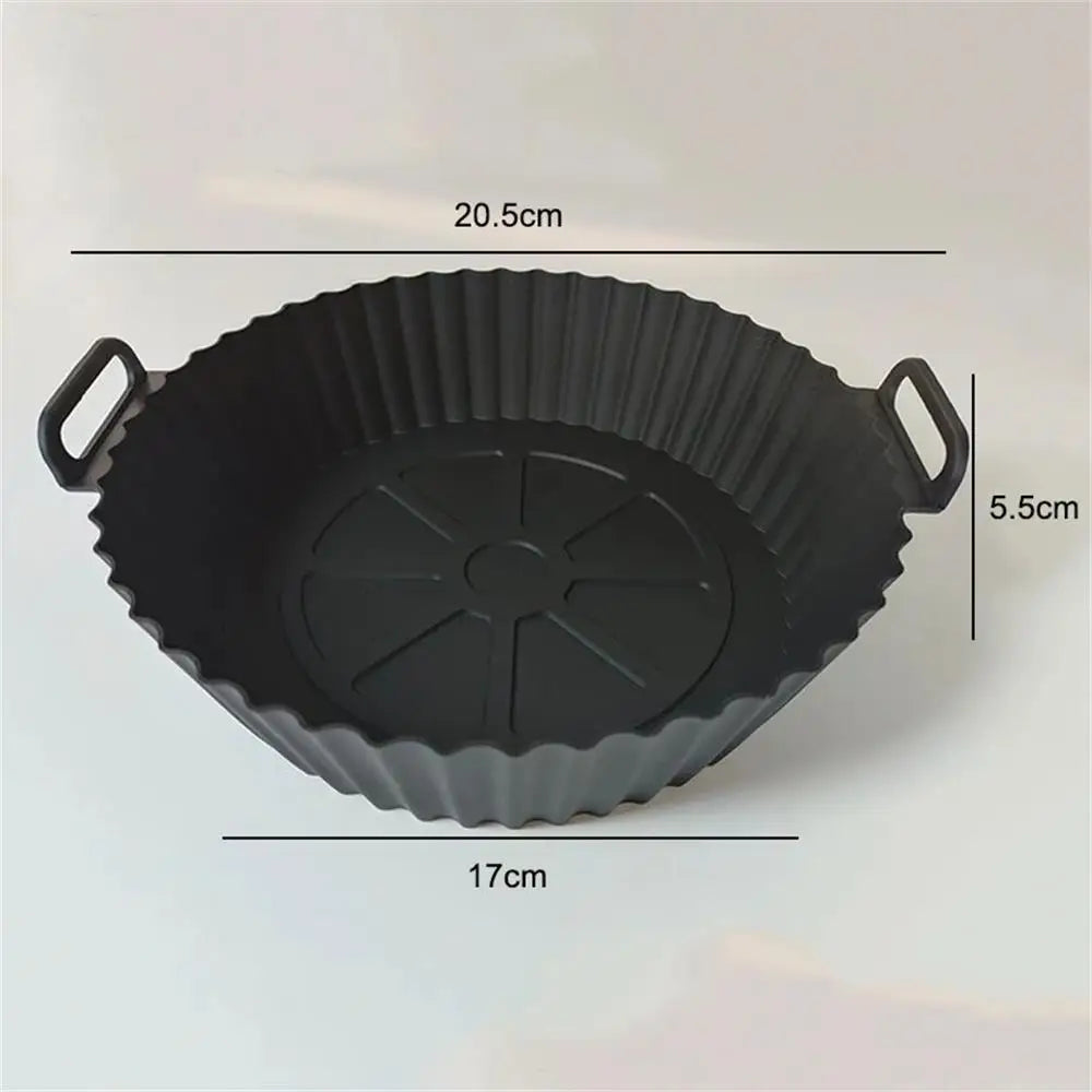 1PC Air Fryer Silicone Baking Tray Mat Circular High-Temperature Resistant Foldable Food Grade Double Ear Baking Tray