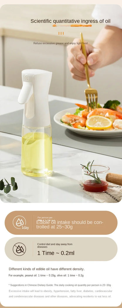 1pc 200/300/500 ML Oil Spray Bottle – Kitchen Household Edible Olive Oil Atomizer for Air Fryers. This spray bottle distributes oil in a fine mist, perfect for cooking, frying, and grilling. Ideal for controlling oil usage