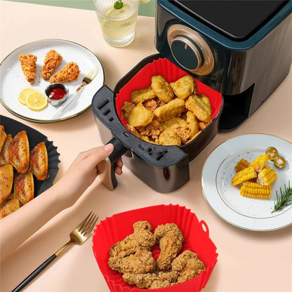 9 Inch Silicone Air Fryers Oven Baking Tray Pizza Fried Chicken Airfryer Silicone Basket Reusable Airfryer Pan Liner Accessories