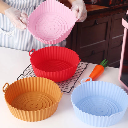 9 Inch Silicone Air Fryers Oven Baking Tray Pizza Fried Chicken Airfryer Silicone Basket Reusable Airfryer Pan Liner Accessories