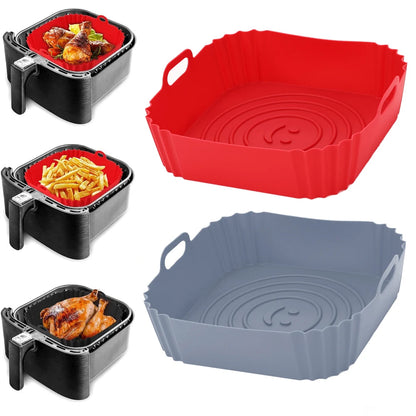 9 Inch Silicone Air Fryers Oven Baking Tray Pizza Fried Chicken Airfryer Silicone Basket Reusable Airfryer Pan Liner Accessories