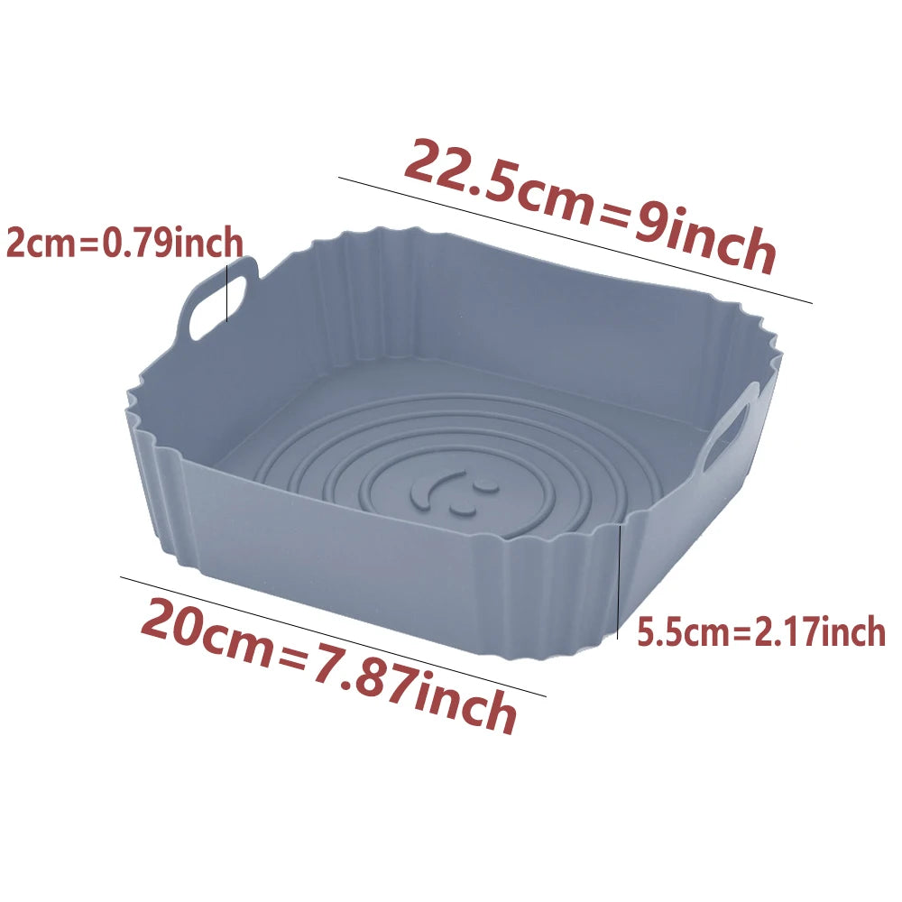 9 Inch Silicone Air Fryers Oven Baking Tray Pizza Fried Chicken Airfryer Silicone Basket Reusable Airfryer Pan Liner Accessories