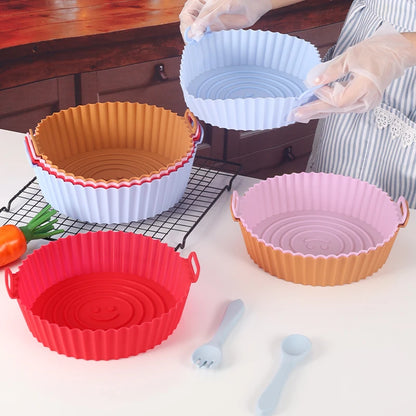 9 Inch Silicone Air Fryers Oven Baking Tray Pizza Fried Chicken Airfryer Silicone Basket Reusable Airfryer Pan Liner Accessories