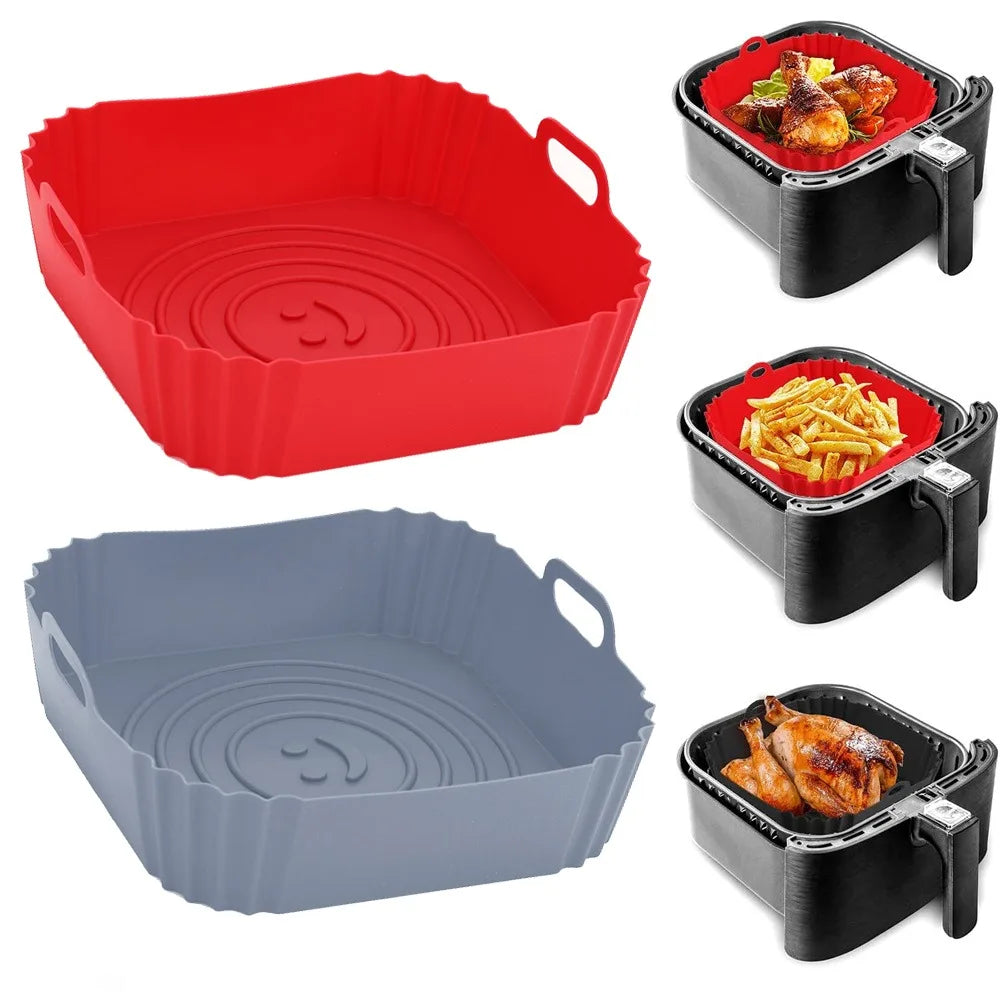 9 Inch Silicone Air Fryers Oven Baking Tray Pizza Fried Chicken Airfryer Silicone Basket Reusable Airfryer Pan Liner Accessories