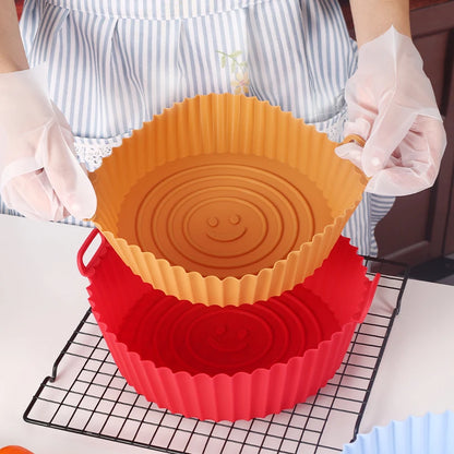 9 Inch Silicone Air Fryers Oven Baking Tray Pizza Fried Chicken Airfryer Silicone Basket Reusable Airfryer Pan Liner Accessories