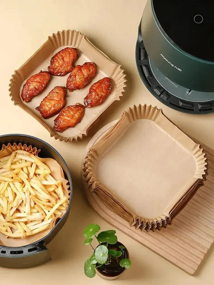 100/50/30pcs Air Fryer Disposable Square Paper Liner Non-Stick Oil-proof Parchment Mat Cooking Microwave Oven Baking BBQ Tools