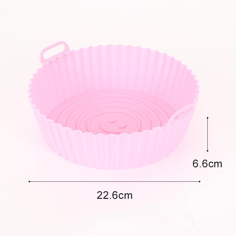 9 Inch Silicone Air Fryers Oven Baking Tray Pizza Fried Chicken Airfryer Silicone Basket Reusable Airfryer Pan Liner Accessories