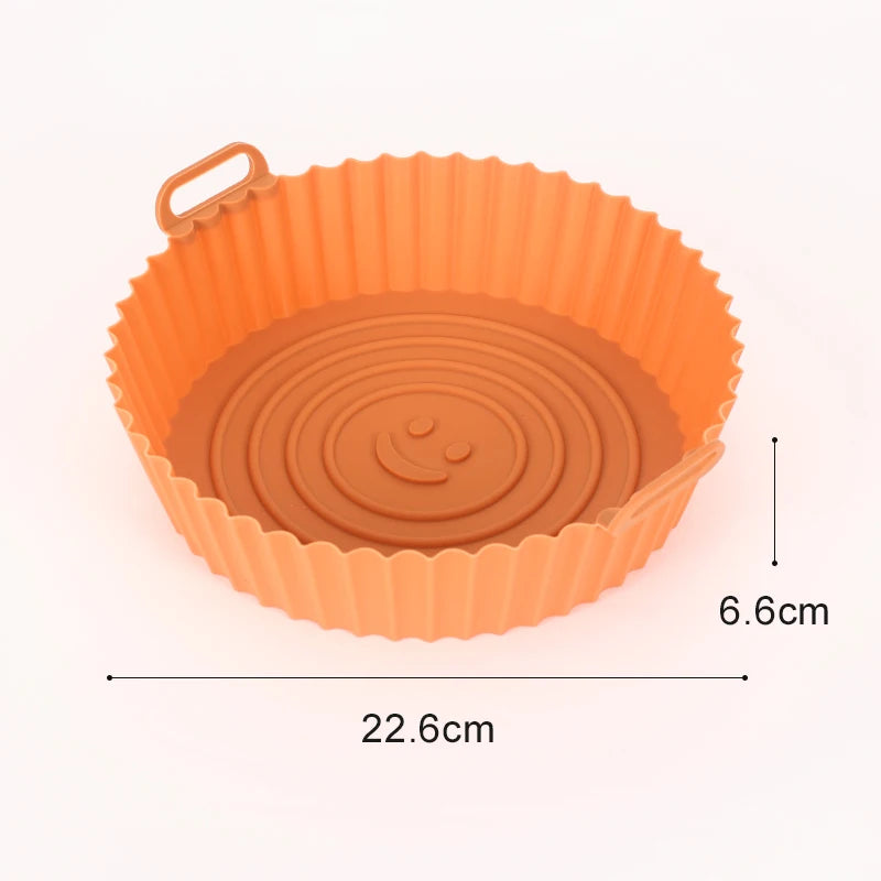 9 Inch Silicone Air Fryers Oven Baking Tray Pizza Fried Chicken Airfryer Silicone Basket Reusable Airfryer Pan Liner Accessories