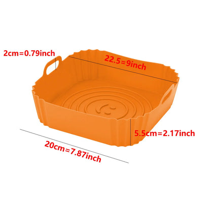 9 Inch Silicone Air Fryers Oven Baking Tray Pizza Fried Chicken Airfryer Silicone Basket Reusable Airfryer Pan Liner Accessories