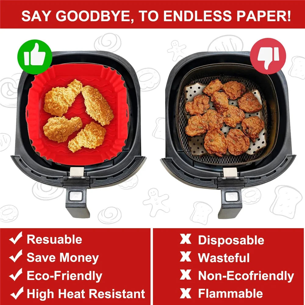 9 Inch Silicone Air Fryers Oven Baking Tray Pizza Fried Chicken Airfryer Silicone Basket Reusable Airfryer Pan Liner Accessories