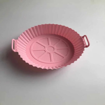 1PC Air Fryer Silicone Baking Tray Mat Circular High-Temperature Resistant Foldable Food Grade Double Ear Baking Tray